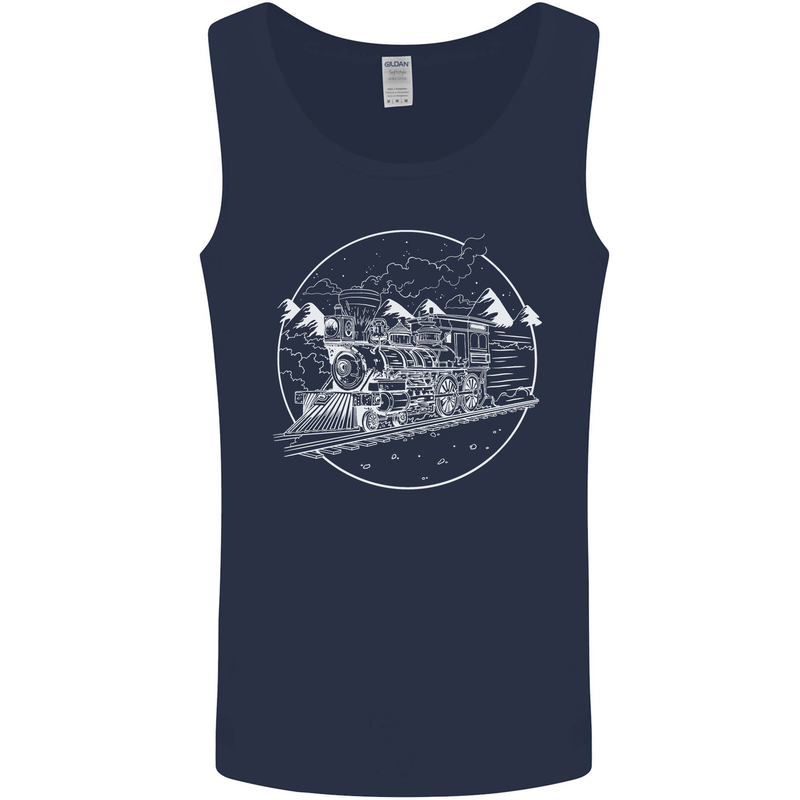 White Locomotive Steam Engine Train Spotter Mens Vest Tank Top Navy Blue