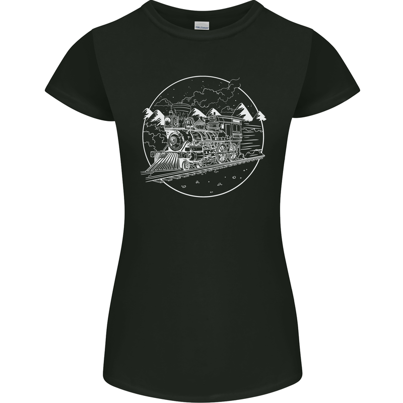 White Locomotive Steam Engine Train Spotter Womens Petite Cut T-Shirt Black