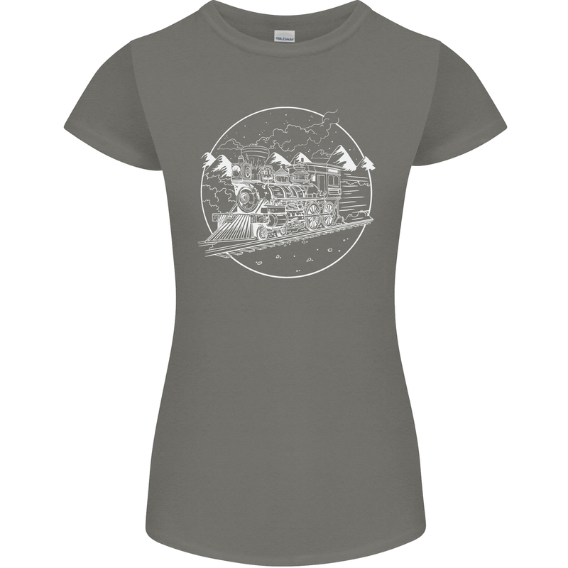 White Locomotive Steam Engine Train Spotter Womens Petite Cut T-Shirt Charcoal