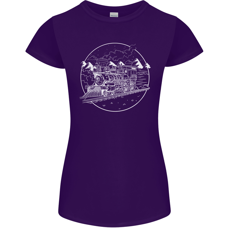 White Locomotive Steam Engine Train Spotter Womens Petite Cut T-Shirt Purple
