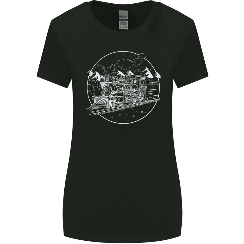 White Locomotive Steam Engine Train Spotter Womens Wider Cut T-Shirt Black
