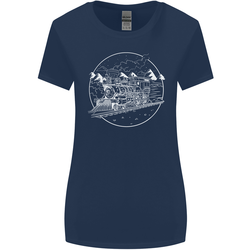 White Locomotive Steam Engine Train Spotter Womens Wider Cut T-Shirt Navy Blue