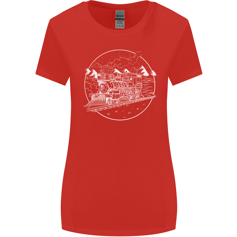 White Locomotive Steam Engine Train Spotter Womens Wider Cut T-Shirt Red