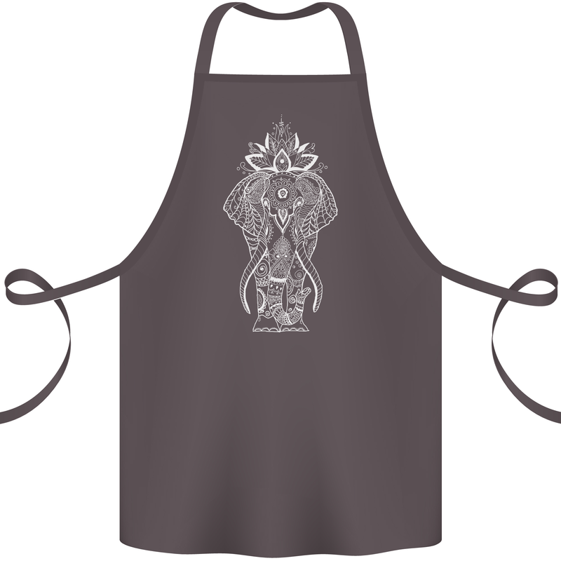 White Mandala Art Elephant Cotton Apron 100% Organic Dark Grey