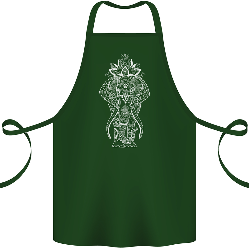 White Mandala Art Elephant Cotton Apron 100% Organic Forest Green