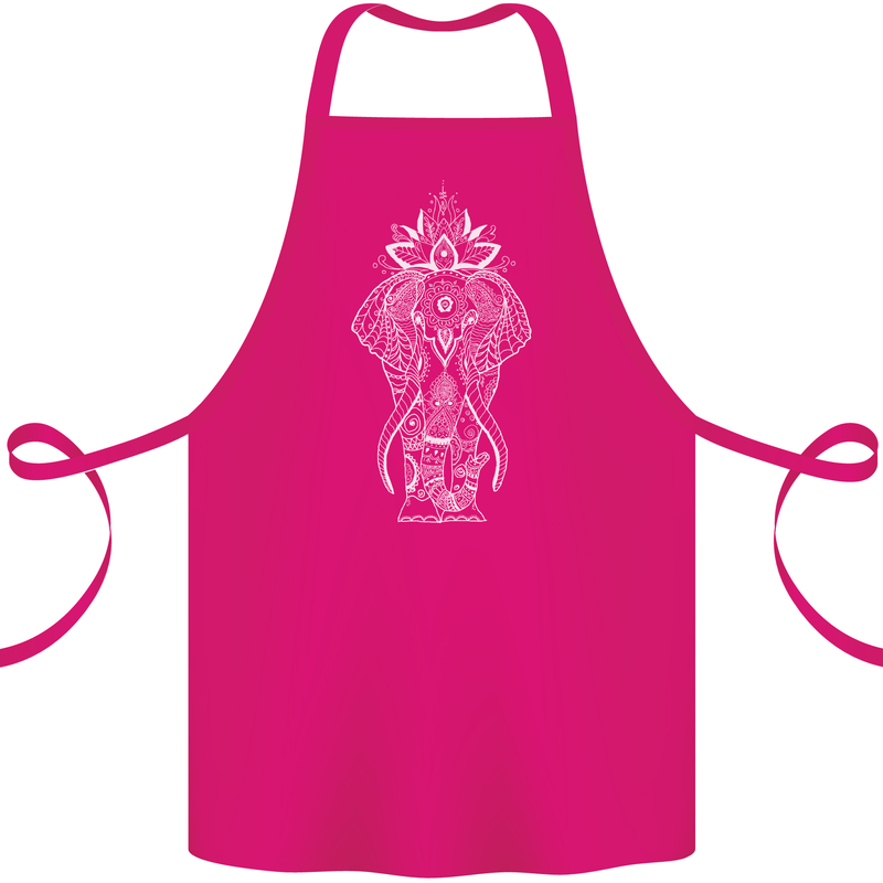 White Mandala Art Elephant Cotton Apron 100% Organic Pink