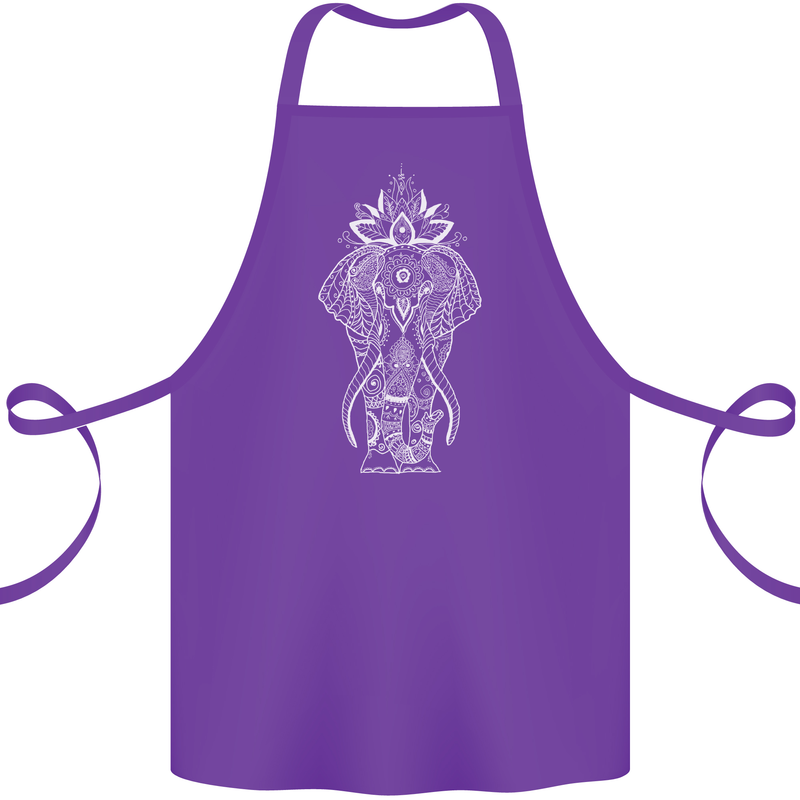 White Mandala Art Elephant Cotton Apron 100% Organic Purple