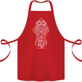 White Mandala Art Elephant Cotton Apron 100% Organic Red