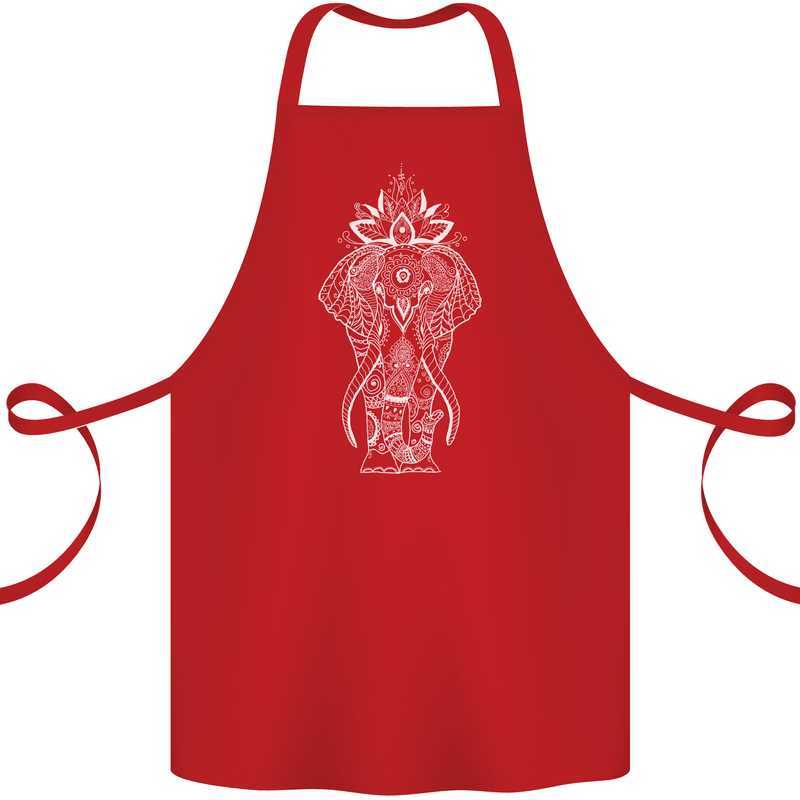 White Mandala Art Elephant Cotton Apron 100% Organic Red
