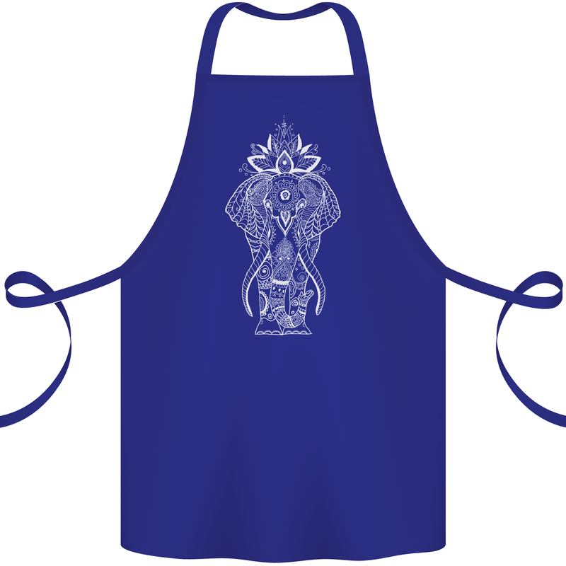 White Mandala Art Elephant Cotton Apron 100% Organic Royal Blue