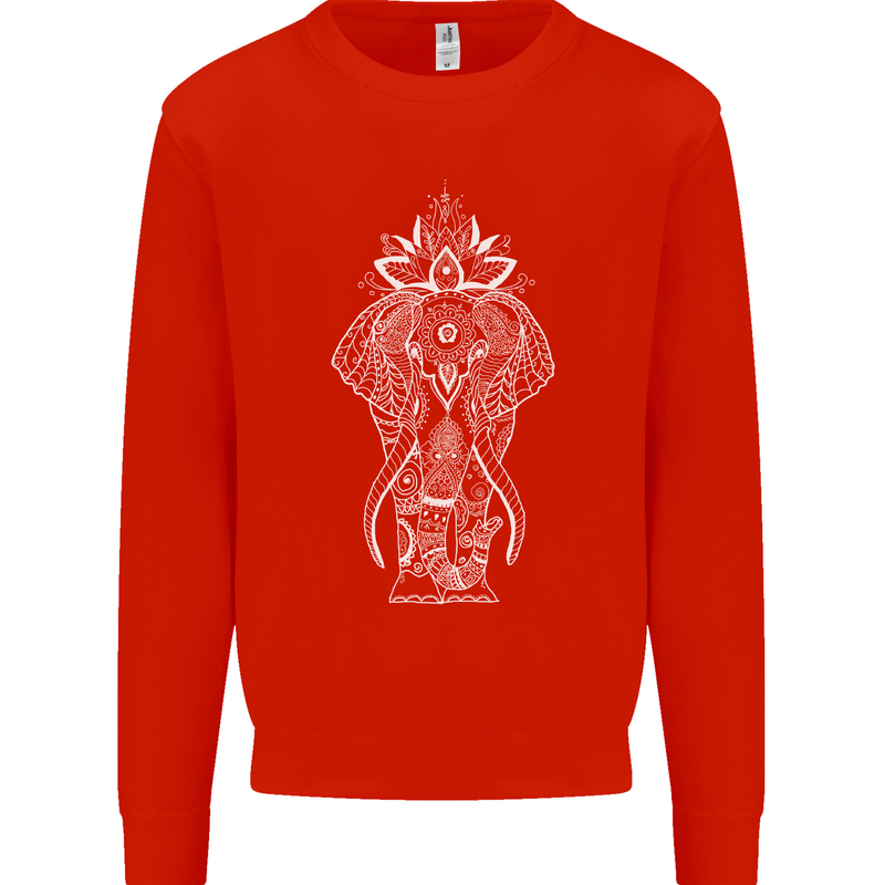 White Mandala Art Elephant Kids Sweatshirt Jumper Bright Red