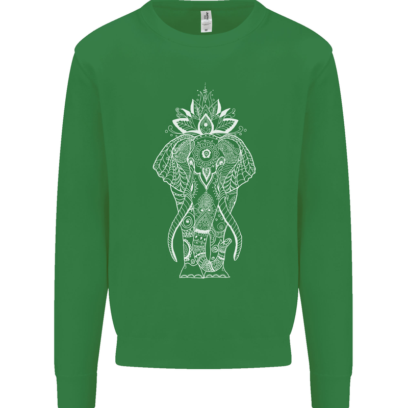 White Mandala Art Elephant Kids Sweatshirt Jumper Irish Green