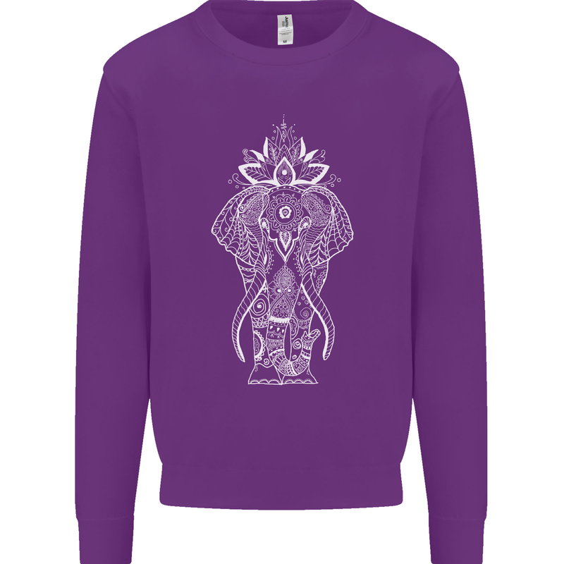 White Mandala Art Elephant Kids Sweatshirt Jumper Purple