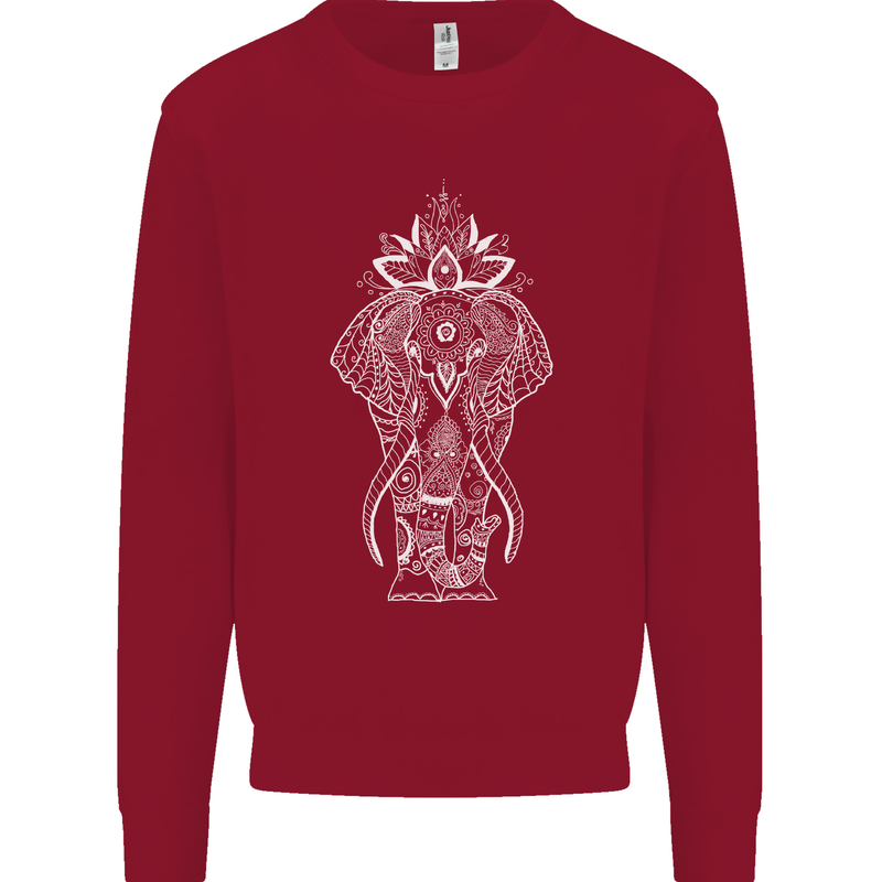 White Mandala Art Elephant Kids Sweatshirt Jumper Red