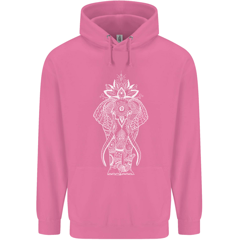 White Mandala Art Elephant Mens 80% Cotton Hoodie Azelea