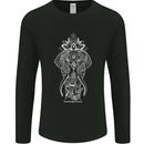 White Mandala Art Elephant Mens Long Sleeve T-Shirt Black
