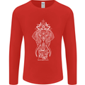 White Mandala Art Elephant Mens Long Sleeve T-Shirt Red