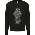 White Mandala Art Elephant Mens Sweatshirt Jumper Black