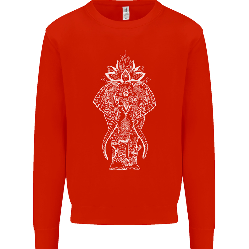 White Mandala Art Elephant Mens Sweatshirt Jumper Bright Red
