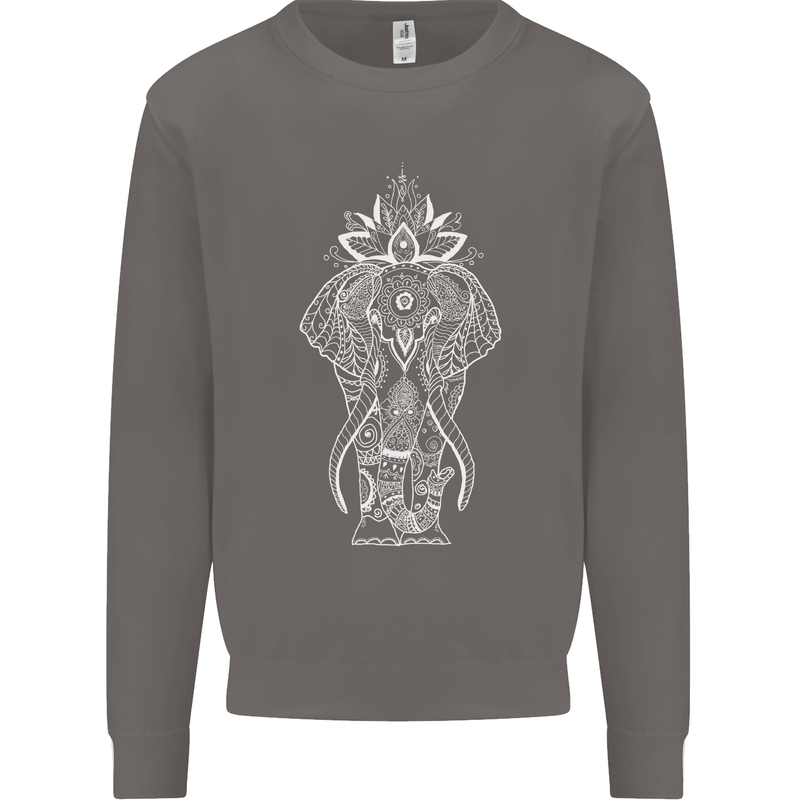 White Mandala Art Elephant Mens Sweatshirt Jumper Charcoal