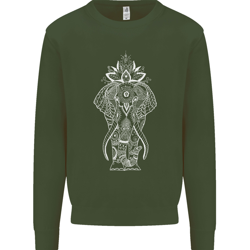 White Mandala Art Elephant Mens Sweatshirt Jumper Forest Green