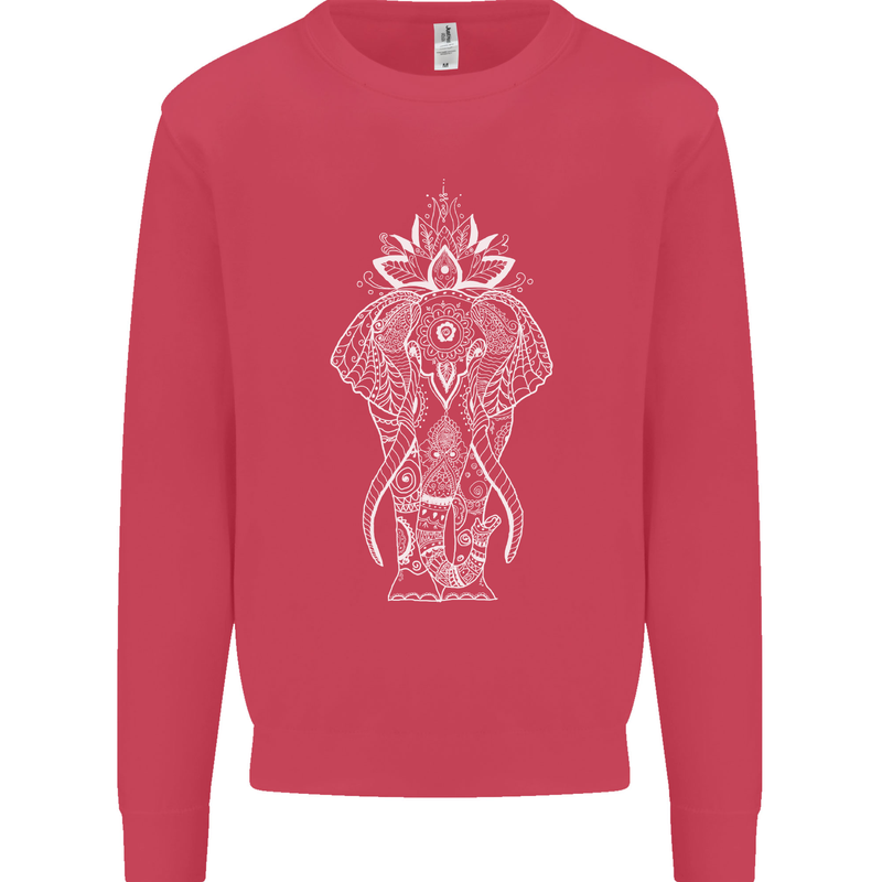 White Mandala Art Elephant Mens Sweatshirt Jumper Heliconia