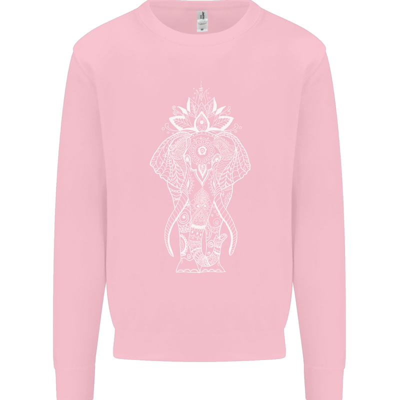 White Mandala Art Elephant Mens Sweatshirt Jumper Light Pink