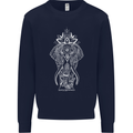 White Mandala Art Elephant Mens Sweatshirt Jumper Navy Blue