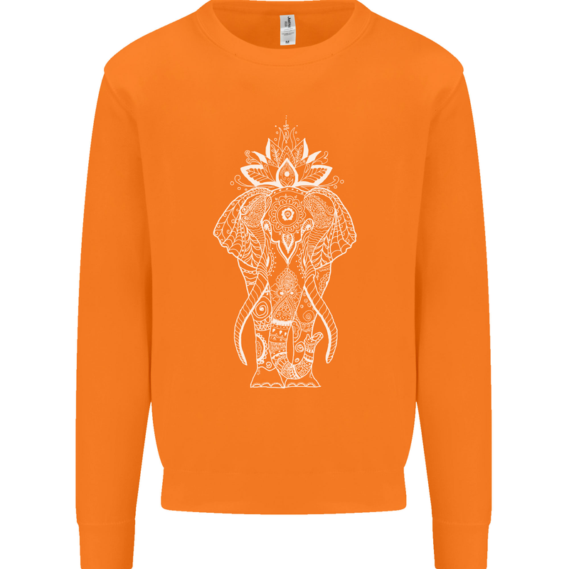 White Mandala Art Elephant Mens Sweatshirt Jumper Orange