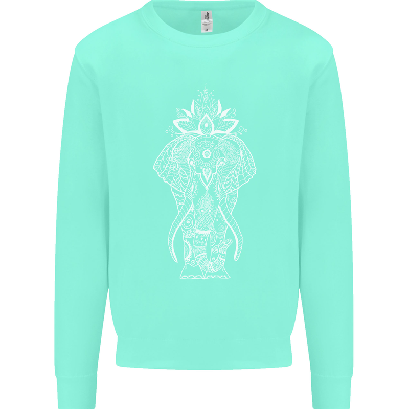 White Mandala Art Elephant Mens Sweatshirt Jumper Peppermint