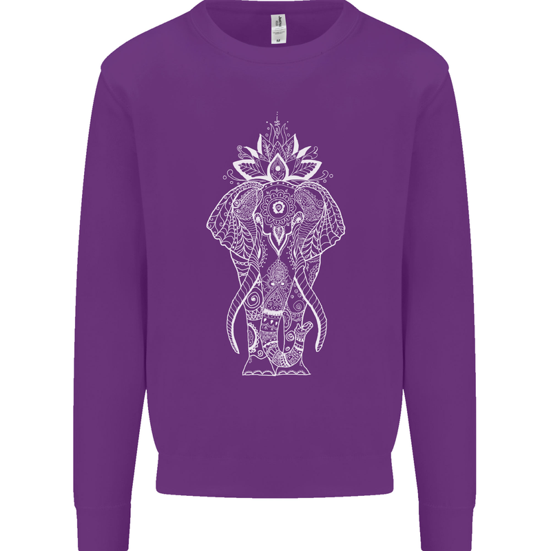 White Mandala Art Elephant Mens Sweatshirt Jumper Purple