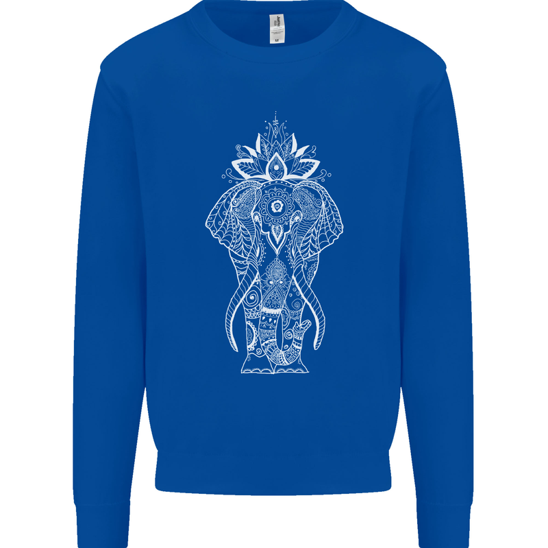 White Mandala Art Elephant Mens Sweatshirt Jumper Royal Blue