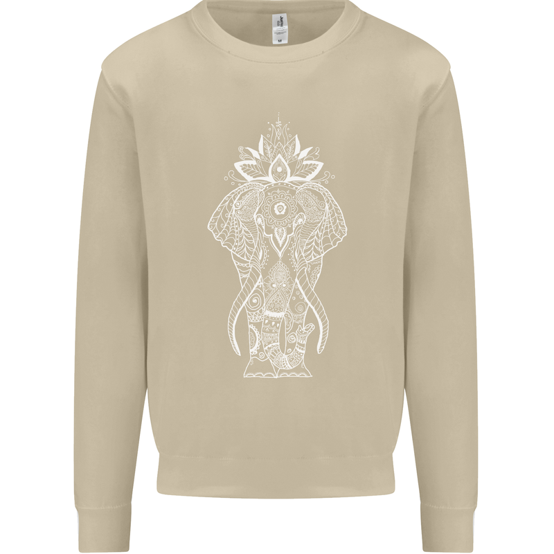 White Mandala Art Elephant Mens Sweatshirt Jumper Sand