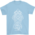 White Mandala Art Elephant Mens T-Shirt Cotton Gildan Light Blue