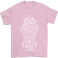 White Mandala Art Elephant Mens T-Shirt Cotton Gildan Light Pink