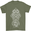 White Mandala Art Elephant Mens T-Shirt Cotton Gildan Military Green