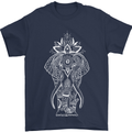White Mandala Art Elephant Mens T-Shirt Cotton Gildan Navy Blue