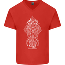 White Mandala Art Elephant Mens V-Neck Cotton T-Shirt Red