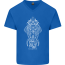 White Mandala Art Elephant Mens V-Neck Cotton T-Shirt Royal Blue