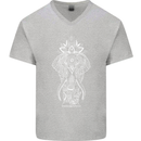 White Mandala Art Elephant Mens V-Neck Cotton T-Shirt Sports Grey