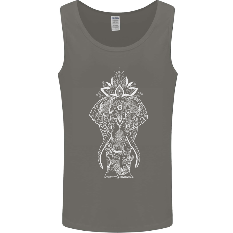White Mandala Art Elephant Mens Vest Tank Top Charcoal