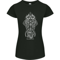 White Mandala Art Elephant Womens Petite Cut T-Shirt Black