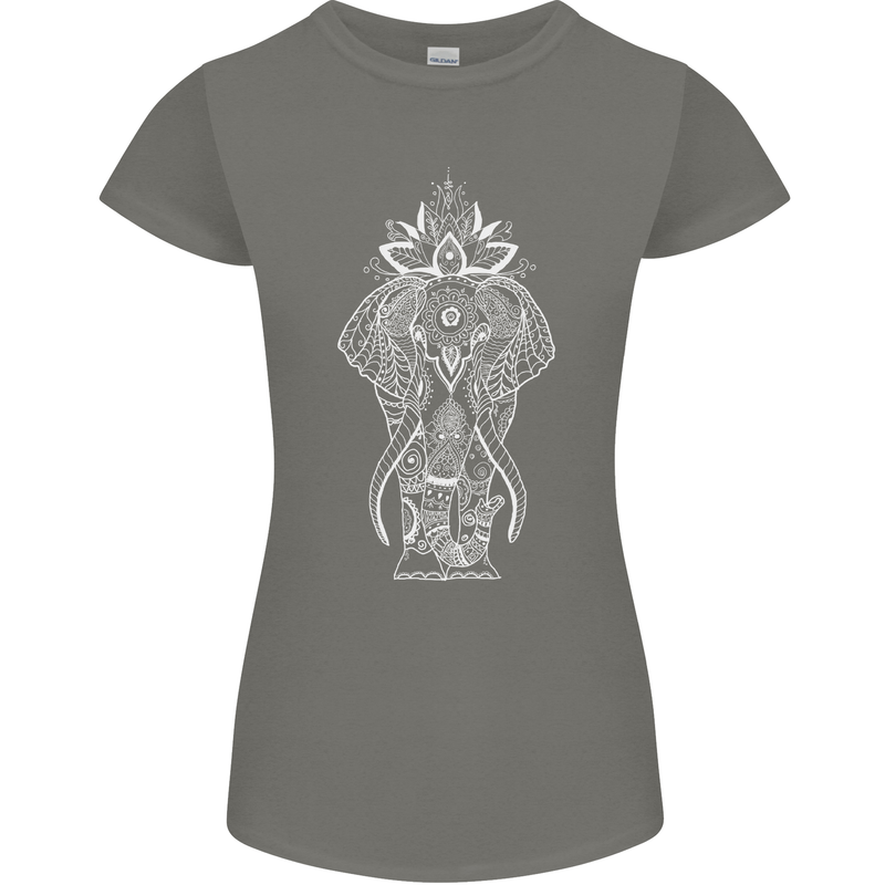 White Mandala Art Elephant Womens Petite Cut T-Shirt Charcoal