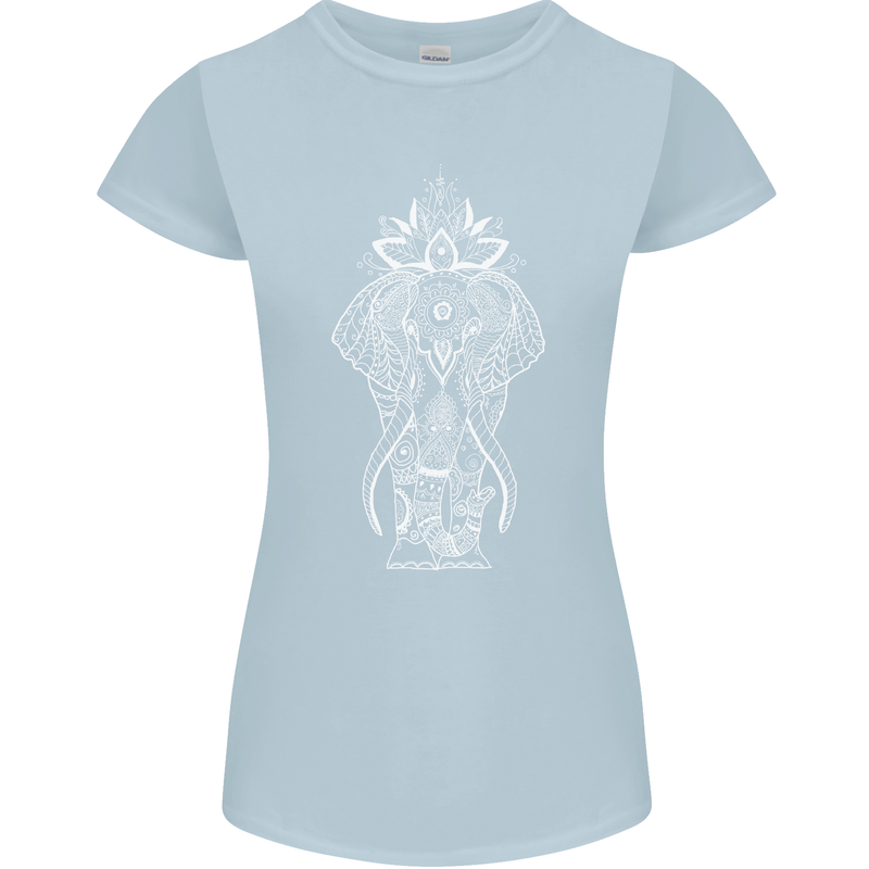 White Mandala Art Elephant Womens Petite Cut T-Shirt Light Blue