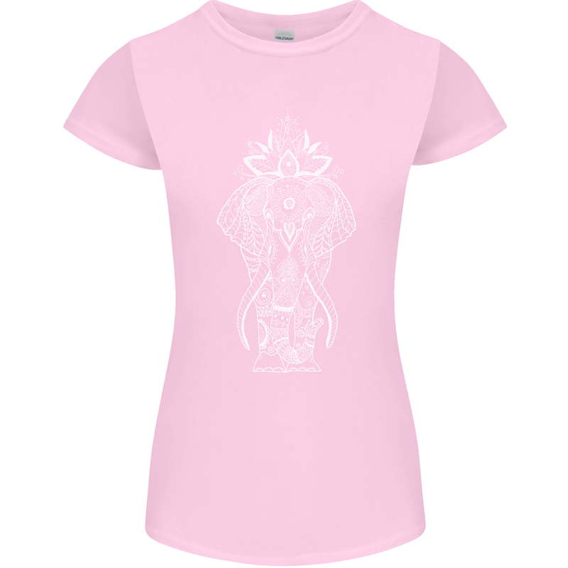 White Mandala Art Elephant Womens Petite Cut T-Shirt Light Pink