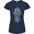 White Mandala Art Elephant Womens Petite Cut T-Shirt Navy Blue