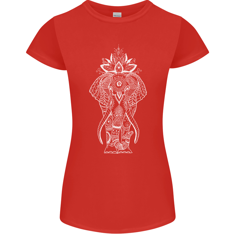 White Mandala Art Elephant Womens Petite Cut T-Shirt Red