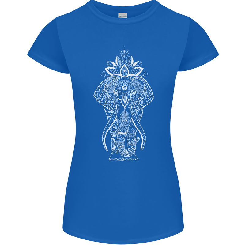 White Mandala Art Elephant Womens Petite Cut T-Shirt Royal Blue