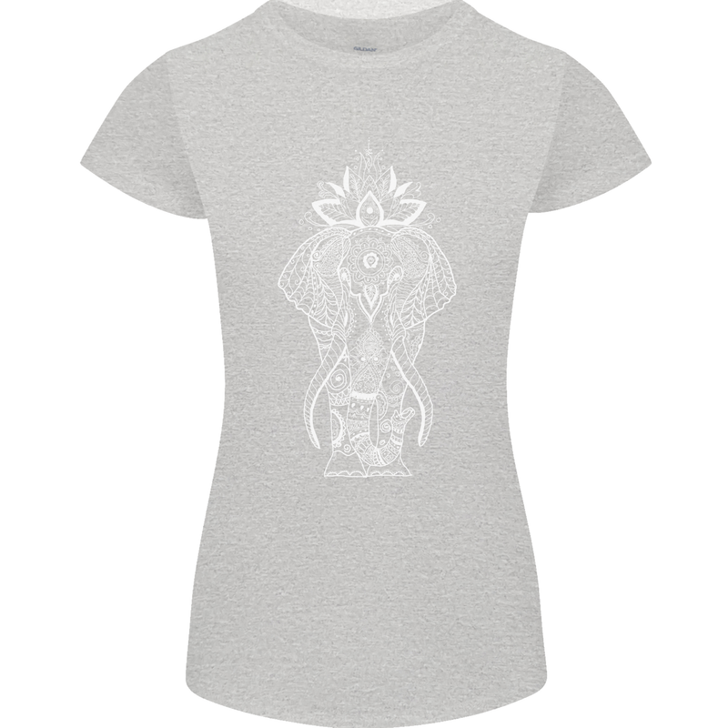 White Mandala Art Elephant Womens Petite Cut T-Shirt Sports Grey