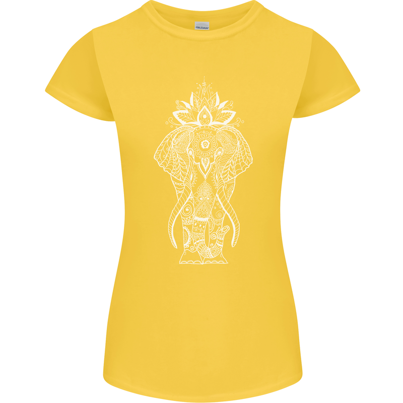 White Mandala Art Elephant Womens Petite Cut T-Shirt Yellow